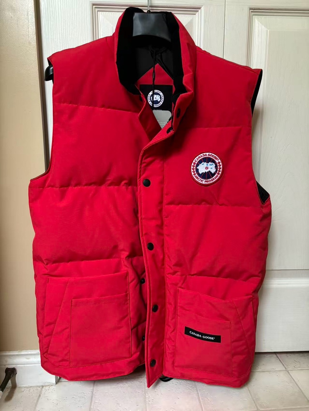 Canada Goose Men's Bright Red Puffer Vest with Patch